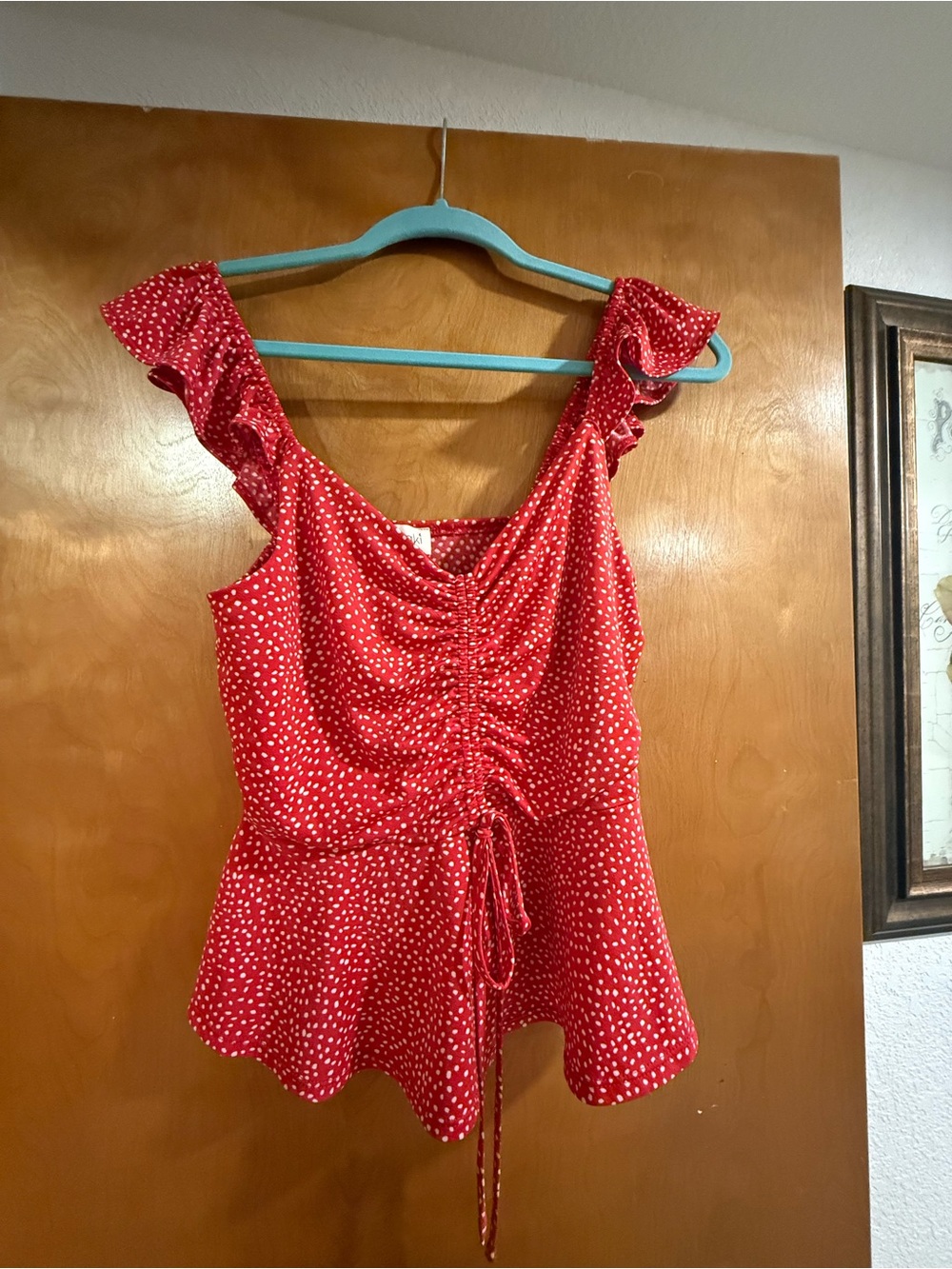 meraki Red Polka Dot Ruffle Tie-Front Camisole